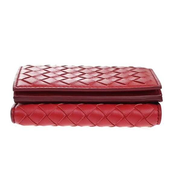 BOTTEGA VENETA INTRECCIATO Trifold Compact Wallet Leather Red Italy - Picture 5 of 13